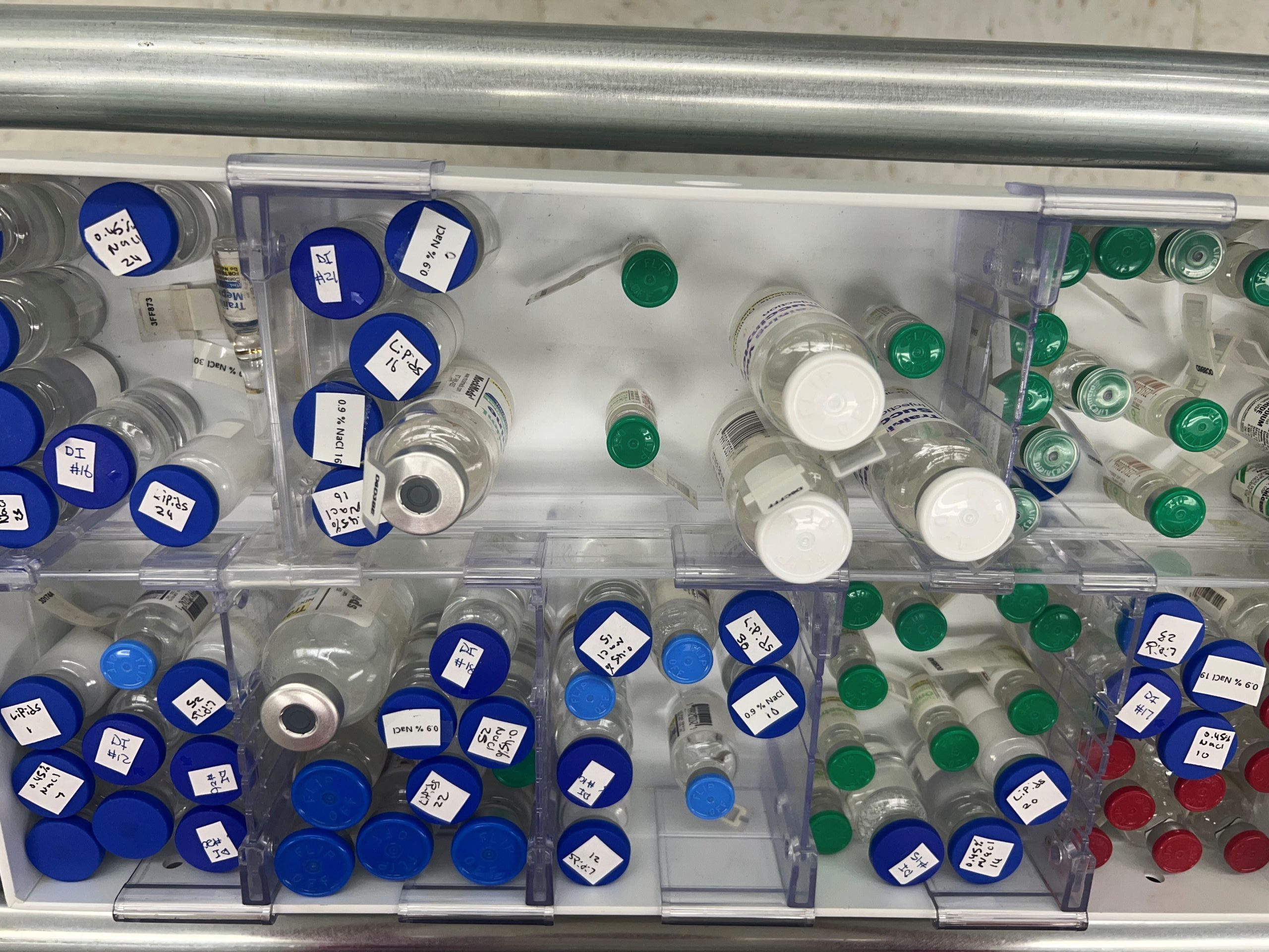 Tray of liquid vials