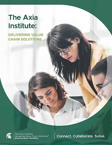 The Axia Institute: Delivering Value Chain Solutions with logo, Connect. Collaborate. Solve.