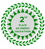 A green leaf circular shape with the words second place Go Green! Hackathon
