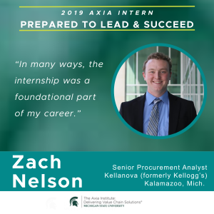 Green graphic with a photo and quote from Zach Nelson